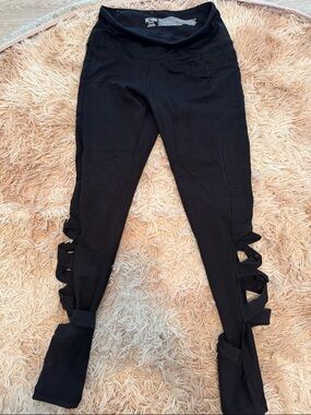Victoria's Secret Black Leggings with Side Crisscross Detail and Pockets